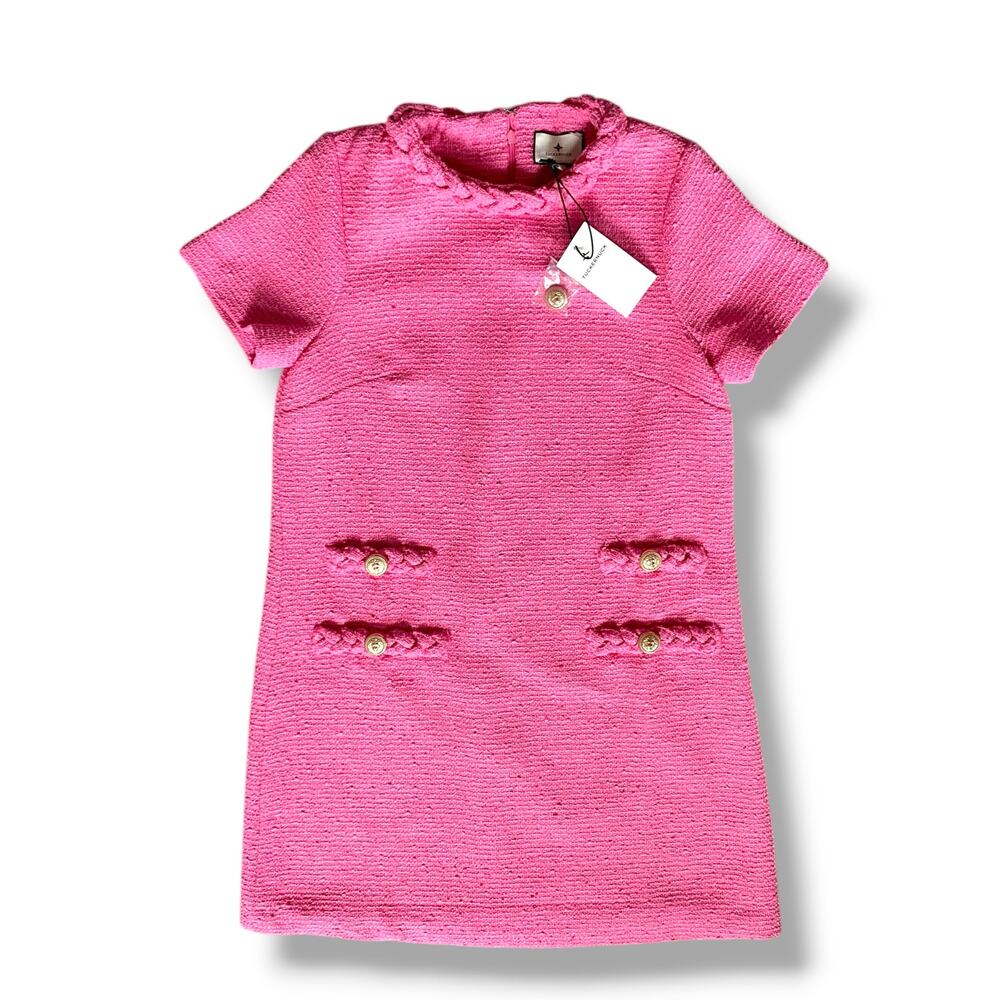 TUCKERNUCK Tweed Jackie Mini Shift Dress Pink Textured Size M Twee 60s Style